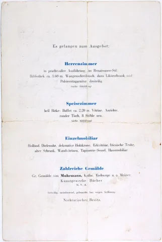 An auction advertisement listing the items for sale. 