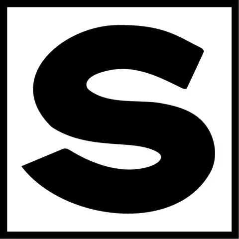 A large black S on a white background.