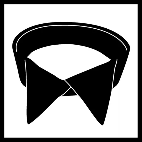 Stylized black and white graphic of a stand-up collar.