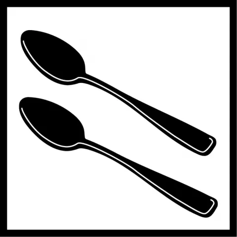 Stylized black and white graphic of two teaspoons.