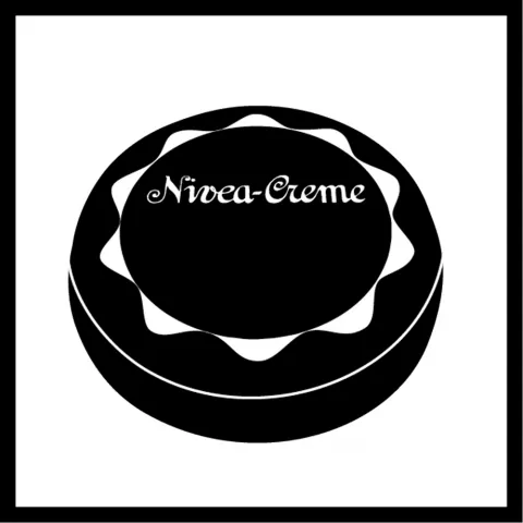Stylized black and white graphic of a Nivea cream jar.