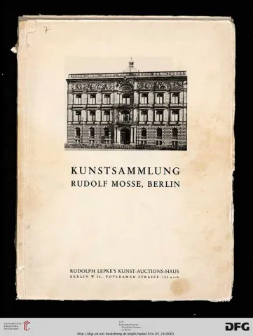 Digitalisat des Titelblatts der „Kunstsammlung Rudolf Mosse, Berlin“.