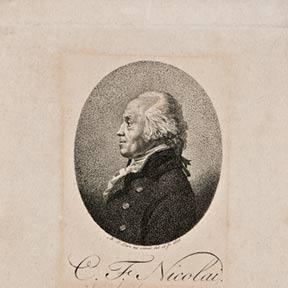 Portrait drawing of Christoph Friedrich Nicolai in profile.