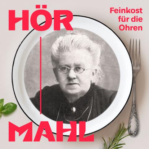 Portrait Lina Morgenstern with writing "Hörmahl
