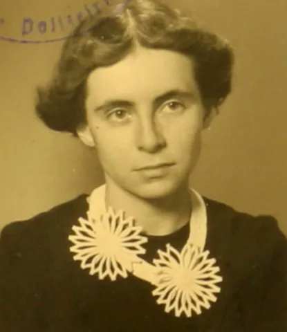 Black-and-white photograph of a young woman