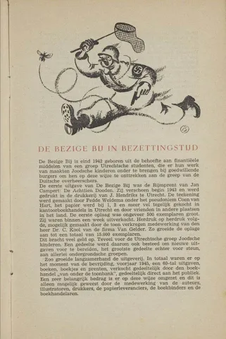 Excerpt from an information brochure, text and an illustration of a soldier trying to catch a bee with a landing net.