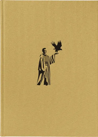 Das Cover zeigt auf goldenem Hintergrund eine schwarze Figur. Ihr linker Arm ist erhoben, auf ihrer Hand setzt ein Adler zum Flug an.