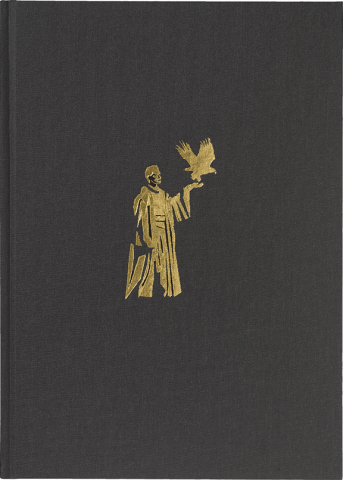 Das Cover zeigt auf schwarzem Hintergrund eine goldene Figur. Ihr linker Arm ist erhoben, auf ihrer Hand setzt ein Adler zum Flug an.