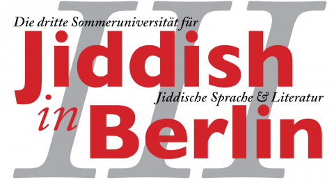 rote Schrift auf weißem Hintergrund, Logo der Sommeruniversität für Jiddish