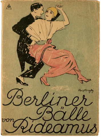Auf dem Cover ist ein tanzendes Paar zu sehen, ihr Rücken ist seiner Brust zugewandt, sie schauen einander über ihre rechte Schulter an. Darunter sieht man die Signatur von Rolf Niczky sowie in Schreibschrift „Berliner Bälle von Rideamus“.