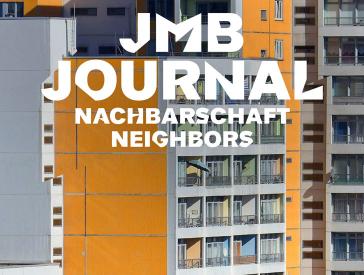 Cover of the JMB Journal 25 with the theme Neighbourhood. A high-rise building with a yellow-grey façade can be seen.