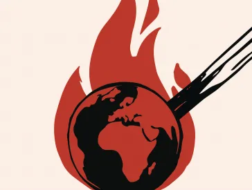 In the center of the book cover, the Earth is shown engulfed in flames. At the same time, it is depicted as a match.