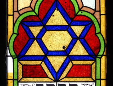 Praying room window with Shield of David