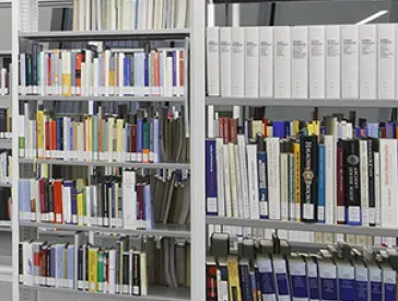 Shelfs filled with books.