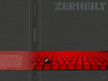 Gray book cover with the title ZERHEILT and a banderole with a photo of a person sitting alone in the red audience seats of a theater