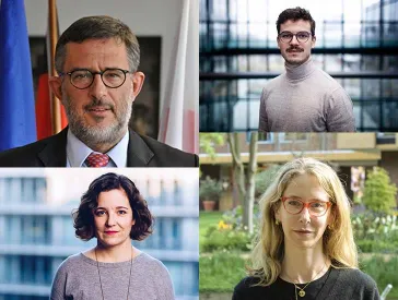 Collage aus vier Porträtfotos: zwei Männer und zwei Frauen.