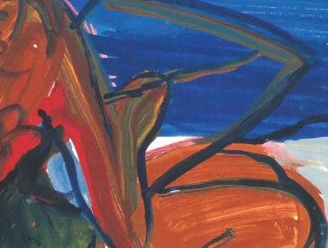Expressionist painting of a person on a beach.