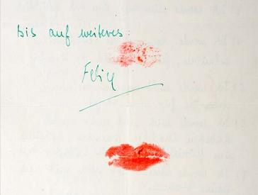 self written marriage contract, signed with a kiss mark of red lipstick