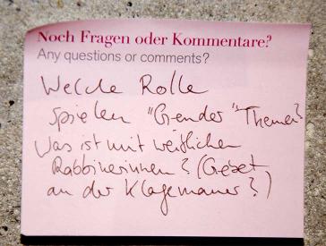  Post-it note: “What role do gender themes play? What’s the story with women rabbis? (And prayer at the Western Wall?)”