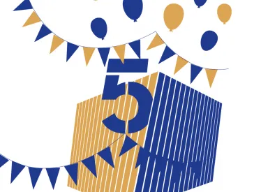 Graphic with garlands and balloons.