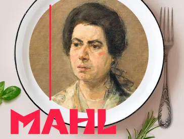 Grafik: Das Porträt einer Frau ist auf einem Teller zu sehen.