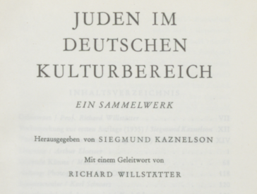 Die erste Seite, auch genannt Schmutztitel, des Buches: Juden im deutschen Kulturbereich.