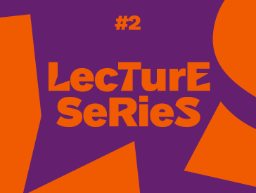 Grafik: Das Wort Lecture Series in orangen Buchstaben auf Lila Hintergrund.