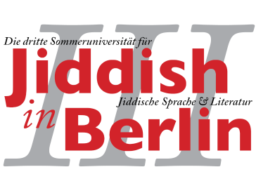 red writing on white background, logo of the Summer University for Yiddish