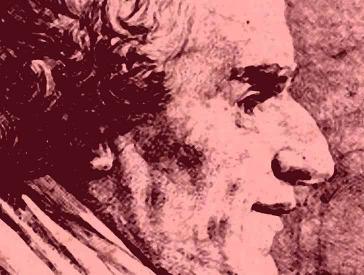 Ausschnitt aus einem rot eingefärbten Mendelssohn-Porträt im Profil