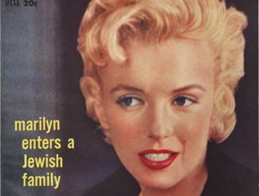 Magazine cover with a portrait of Marilyn Monroe and the title "marilyn enters a Jewish family".
