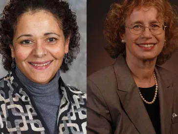 Two portrait photos of two women.