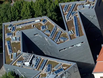 Aerial view of the roof of the Liebeskind building.