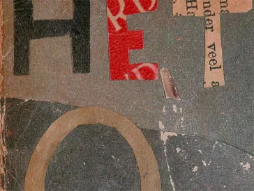 Heftcover mit Collagetechnik, auf dem in einzelnen Buchstaben Het OWC draufgeklebt sind.