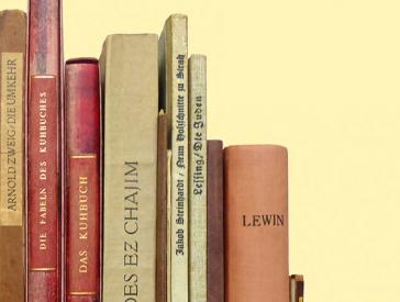 Book cover: books lined up on a yellow background.