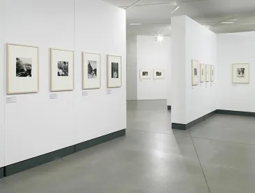 Ausstellungswände mit gerahmten Fotografien