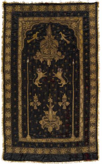 Black Torah curtain with embroidery with golden thread.