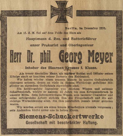 Obituary with black border and iron cross, printed