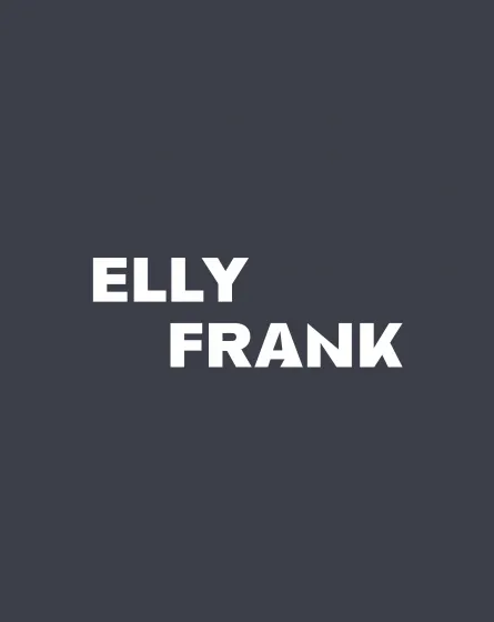Schwarze Fläche auf der in weißen Buchstaben der Name "Elly Frank" steht.