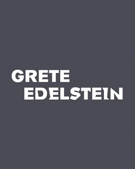 Graphic showing the name "Grete Edelstein" in white letters on a dark background. 