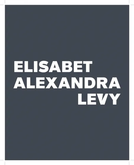 Schwarze Fläche auf der in weißen Buchstaben der Name "Elisabet Alexandra Levy" steht.