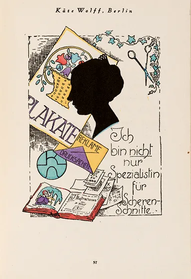  Illustration with various elements: A black silhouette, pictures of books and posters and the words “I'm not just a silhouette specialist”.