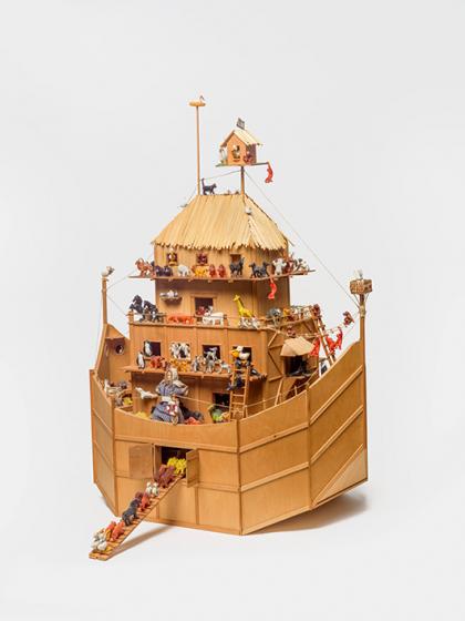 Wooden ark with toy animals