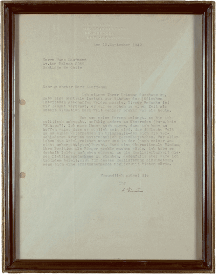 Framed letter written on typewriter.