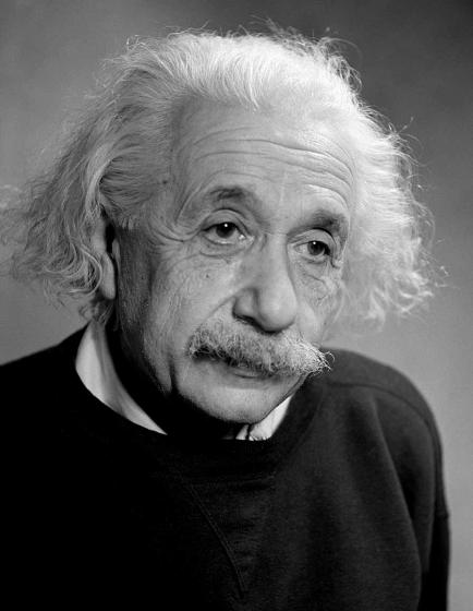 Black and white portrait of Albert Einstein