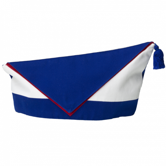 Handmade blue-white-red Krätzchen of the Köllsche Kippa Köpp Jewish carnival society, left side