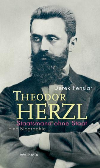 Detail of the book cover with portrait of Theodor Herzl and the German-language inscription: Derek Penslar: Theodor Herzl. Statesman without State. A Biography. Wallstein.