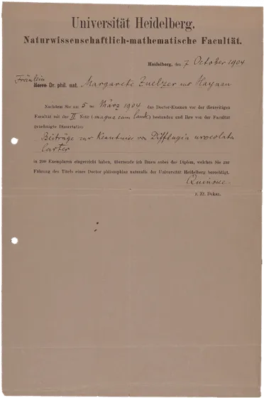Old printed doctoral certificate, which was supplemented by hand.
