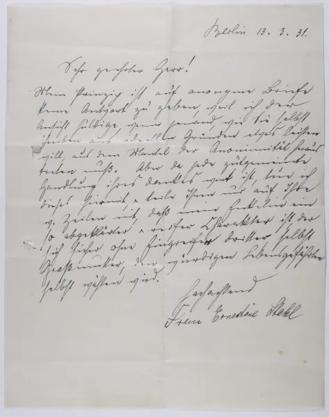Old letter document. Handwritten in serif font