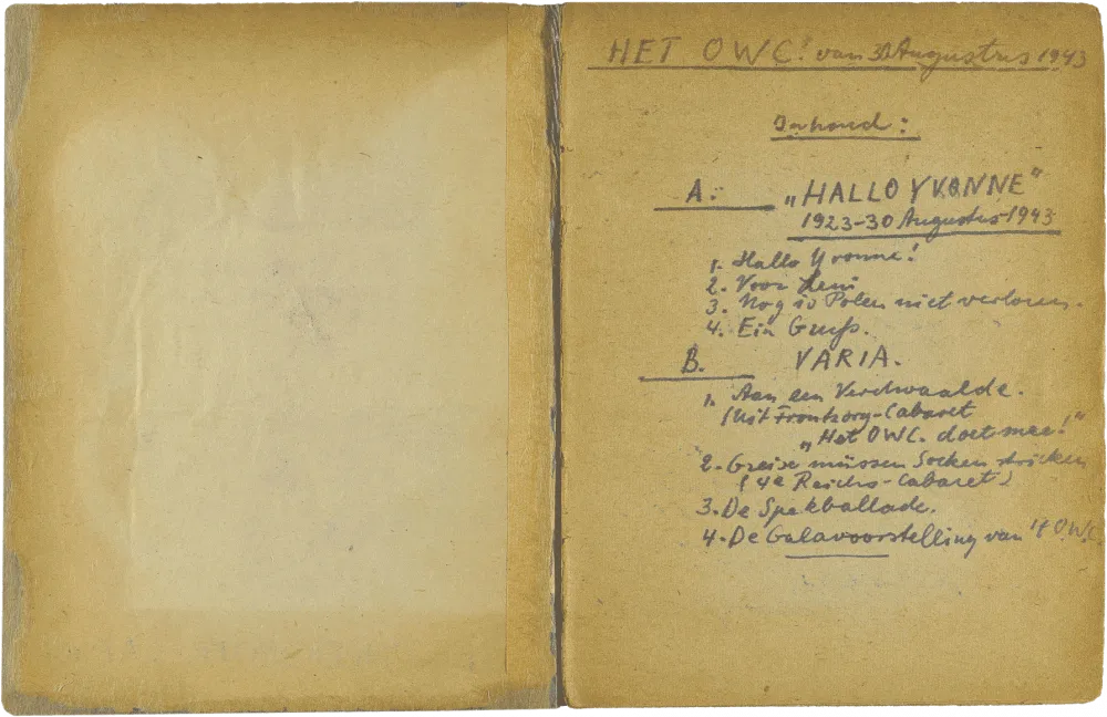 Handschriftliches Inhaltsverzeichnis in Schreibschrift.