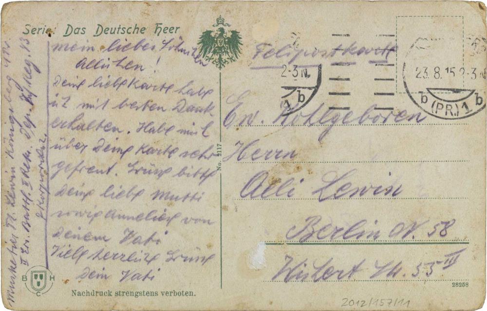 Postcard: handwritten with postage stamp